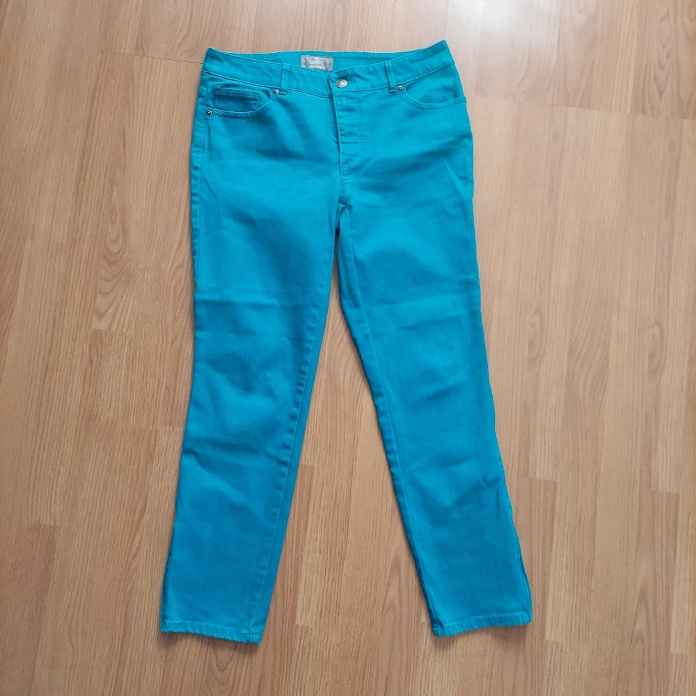 Chicos So Slimming Zipper Ankle Jeans in Teal Sz 6
